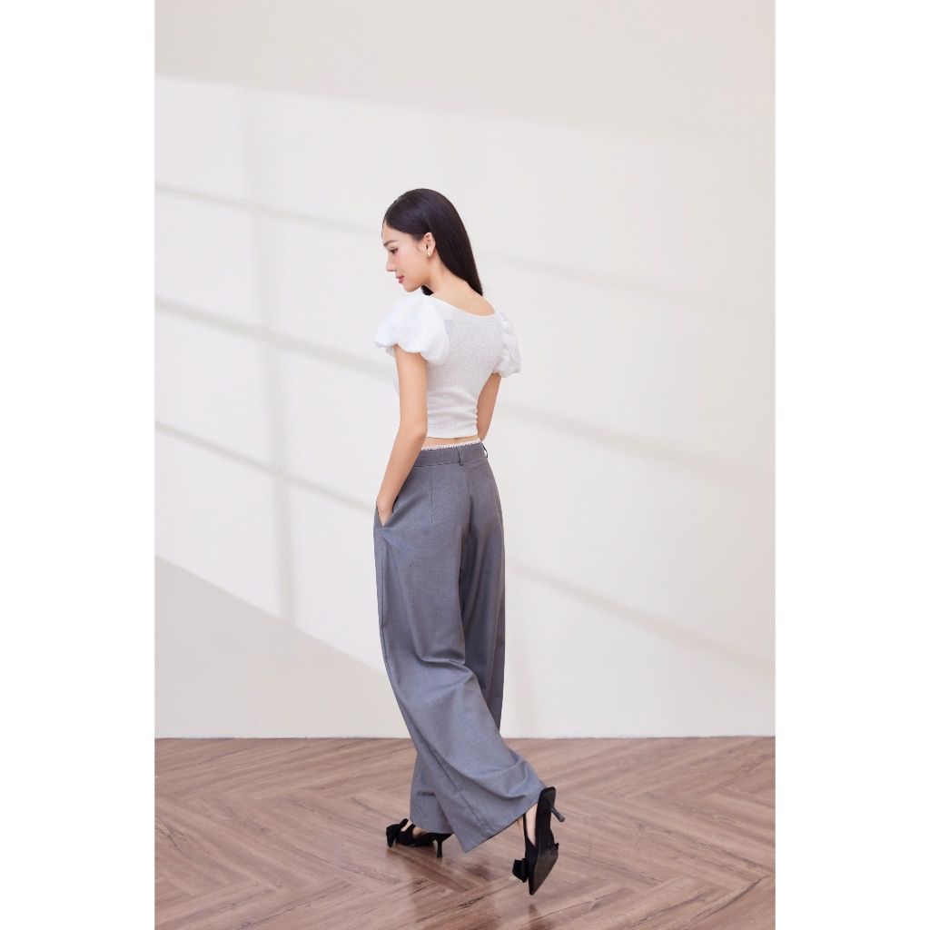 Áo Kiểu Nữ Croptop Ren Hoa Tay Phồng Bánh Bèo - PIER TOP - GOÛT DE JUN