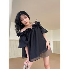 GOÛT DE JUN - Áo trễ vai tay bồng đen - Maris Top