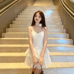 Đầm Trắng 2 Dây Dự Tiện Họa Tiết Hoa (Tặng Kèm Hoa) - JINNI DRESS - GOÛT DE JUN