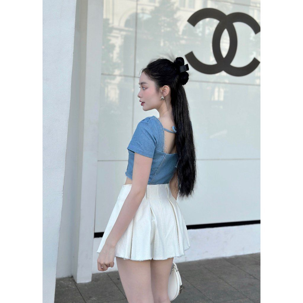 Áo Kiểu Croptop Nữ Denim Phối Khóa Kéo -  HEIDI TOP - GOÛT DE JUN