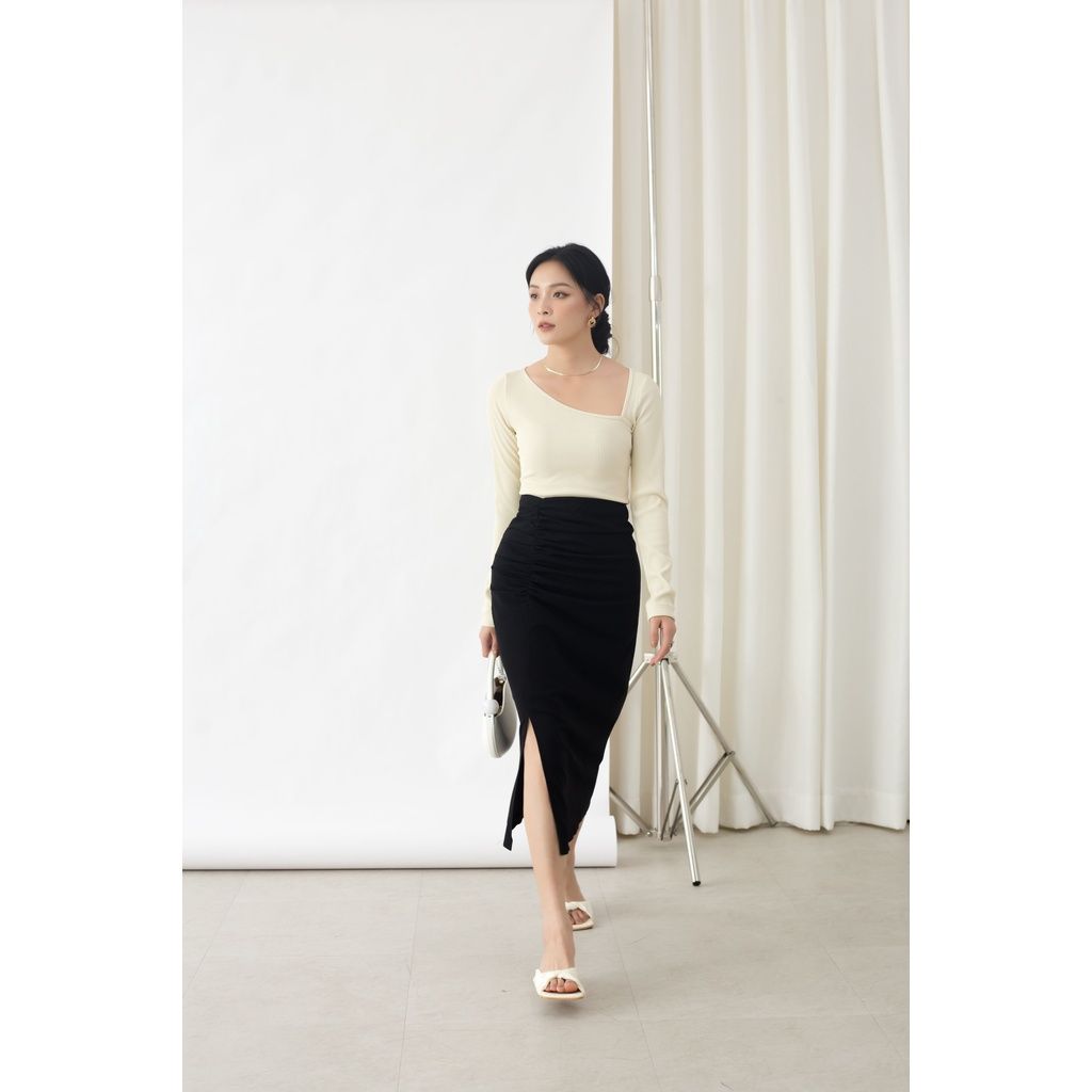 GOÛT DE JUN - Chân váy nữ dáng dài xẻ tà nhún eo - Mira Skirt