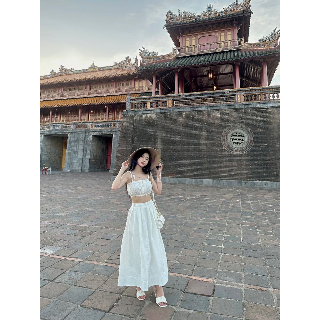 Set Áo Croptop Hai Dây Và Chân Váy Xòe Bồng Dáng Dài (bán lẻ) - YOYO SET - GOÛT DE JUN
