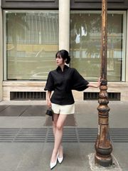 Áo Sơmi Nữ ASRICKE Dây Thắt Eo Tay Dài Phồng Dáng Rộng Đơn Dáng GOÛT DE JUN