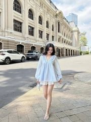 Áo Babydoll Nữ ERROPS Cổ V Phối Bèo Mùa Hè Dễ Thương GOÛT DE JUN
