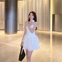 Đầm Trắng 2 Dây Dự Tiện Họa Tiết Hoa (Tặng Kèm Hoa) - JINNI DRESS - GOÛT DE JUN