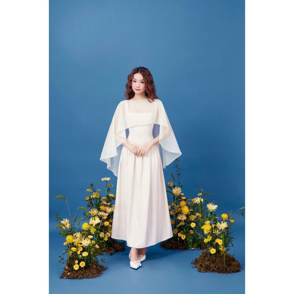 Đầm Nữ Dự Tiệc Hai Dây Dáng Xoè Trơn Kèm Áo Choàng Sang Trọng Quyến Rũ - GABBIE DRESS - GOÛT DE JUN