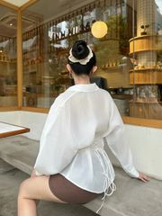 Áo Sơmi Nữ ASRICKE Dây Thắt Eo Tay Dài Phồng Dáng Rộng Đơn Dáng GOÛT DE JUN
