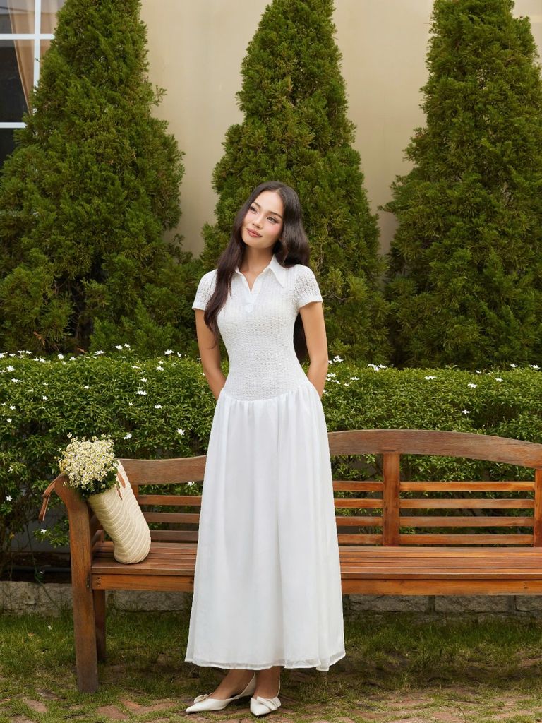 Đầm Nữ Cổ Sơ Mi Tay Ngắn Dáng Dài Xòe Dịu Dàng Nữ Tính - HARDI DRESS -  GOÛT DE JUN
