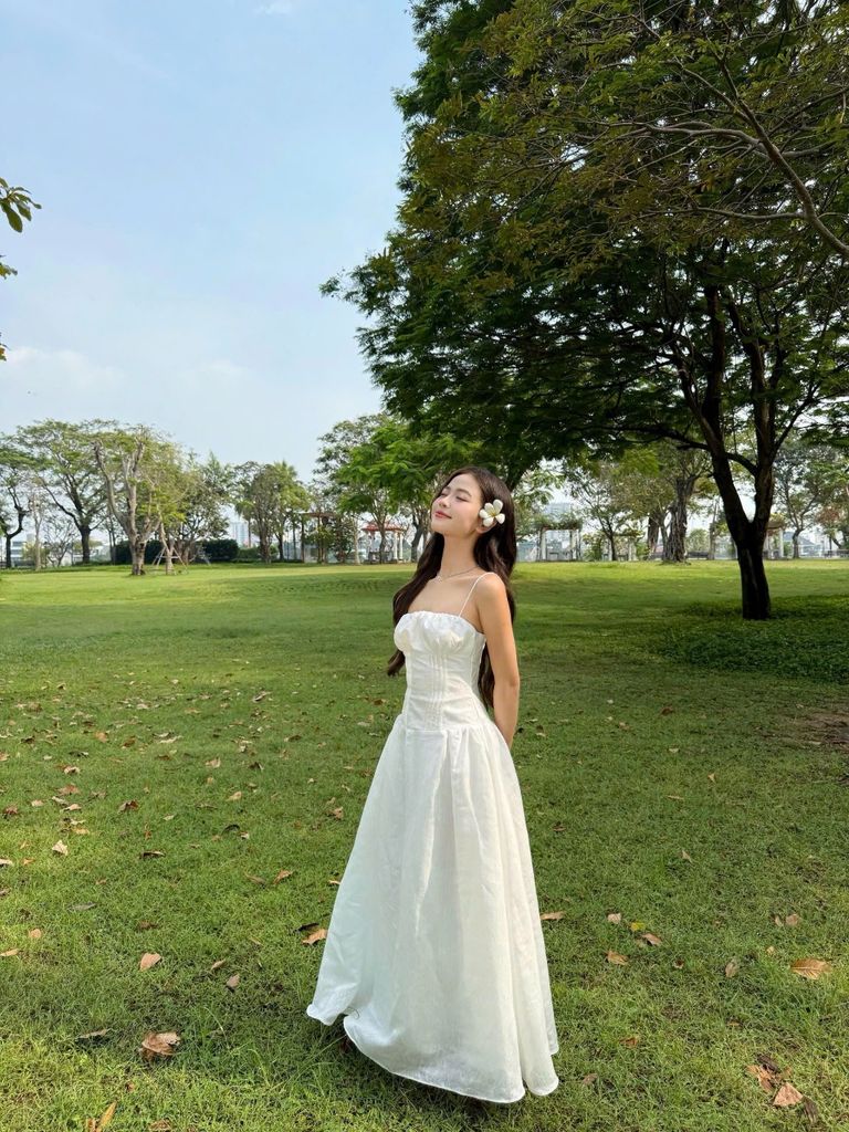 Đầm Nữ REYATI Hai Dây Dáng Dài Xòe Tiểu Thư Thanh Lịch GOÛT DE JUN
