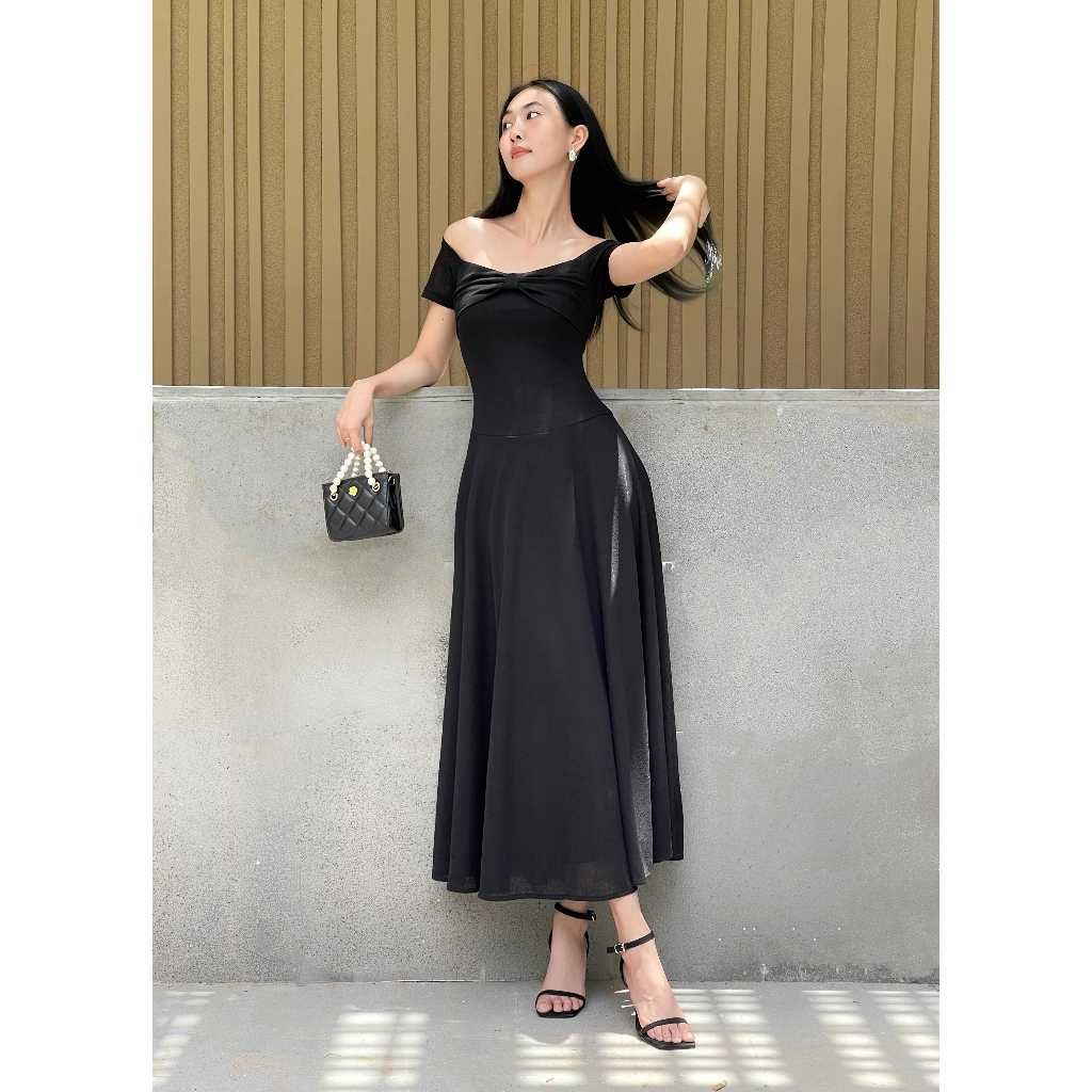 Đầm Nữ Trễ Vai Kiểu Nơ Ngực Dáng Dài Xoè - WENIA DRESS - GOÛT DE JUN