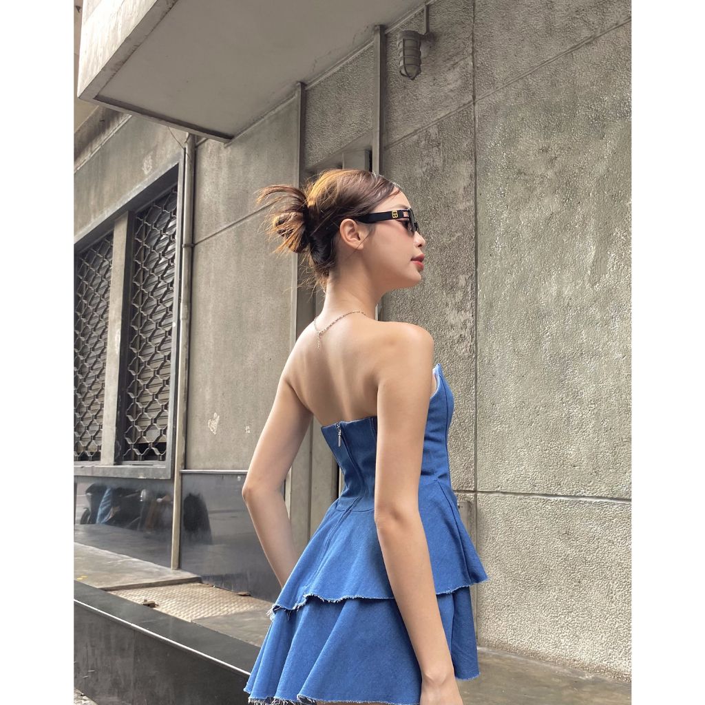 Đầm Nữ Cúp Ngực Denim 2 Tầng Vạt Xéo - FLORA DRESS - GOÛT DE JUN