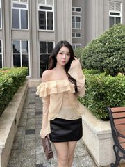 Áo Kiểu Nữ VIRAT Tay Dài Trễ Vai Phối Bèo Voan GOÛT DE JUN