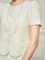 (Bán Lẻ) Set Nữ VINCIES Áo Cổ Tròn Phối Nút Bọc Và Chân Váy Basic Sang Trọng  GOÛT DE JUN