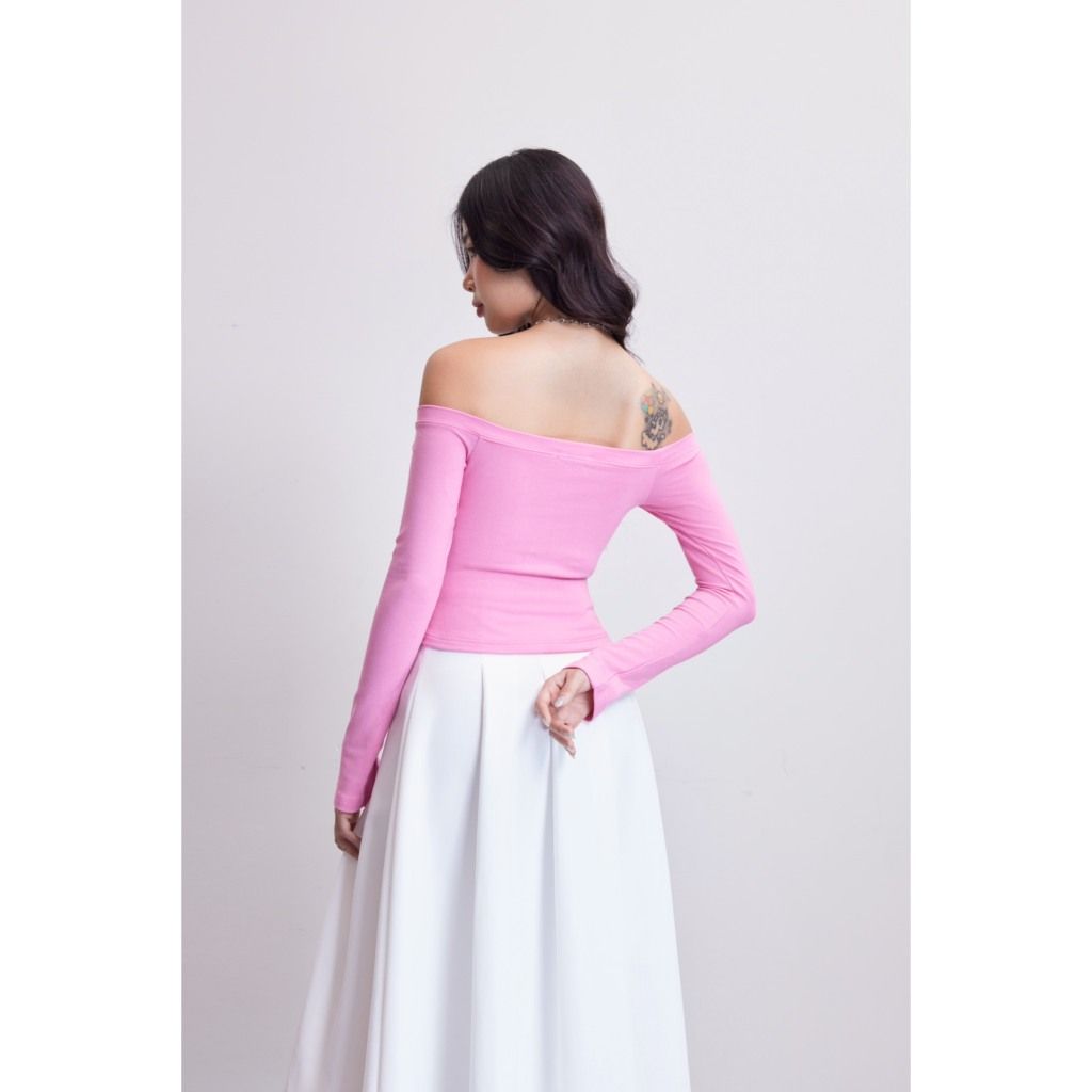 Áo Nữ Dài Tay Trễ Vai Nữ Tính Basic Dễ Phối Đồ  - DISA TOP - GOÛT DE JUN