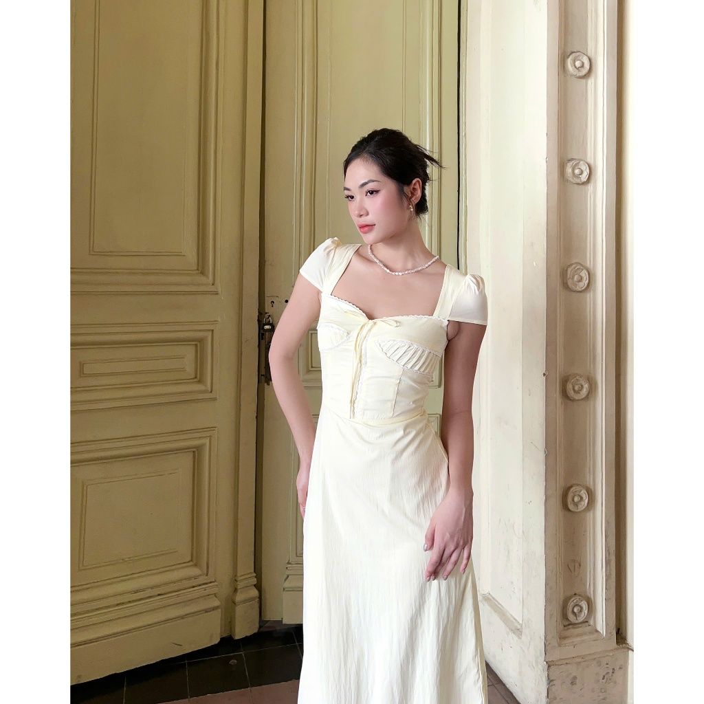 Đầm Nữ Thiết Kế Cổ Vuông Nhún Ngực Hở Lưng Form Dài- SOBIE DRESS - GOÛT DE JUN