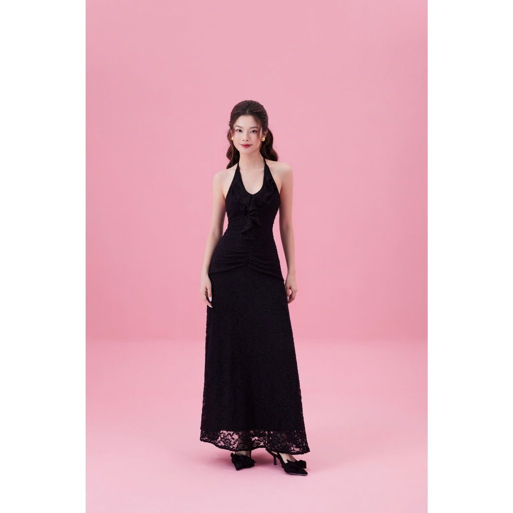 Đầm Xòe Nữ Dự Tiệc Cổ Yếm Nhún Eo Tôn Dáng Viền Bèo Ren Hoa Sang Trọng - JELISS DRESS - GOÛT DE JUN