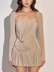 Đầm Nữ LIESAF DRESS Hai Dây Nhún Eo Form Bí Xếp Ly Quyến Rũ (Kèo Áo Khoác) Gout De Jun