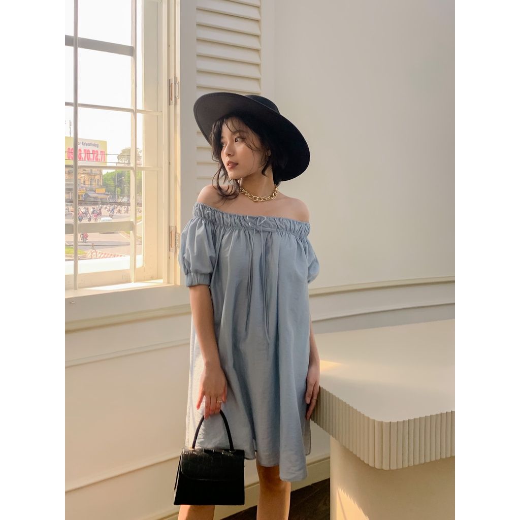 GOÛT DE JUN - Đầm bẹt vai xanh - Azura Dress