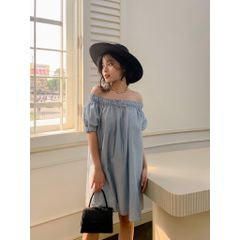 GOÛT DE JUN - Đầm bẹt vai xanh - Azura Dress