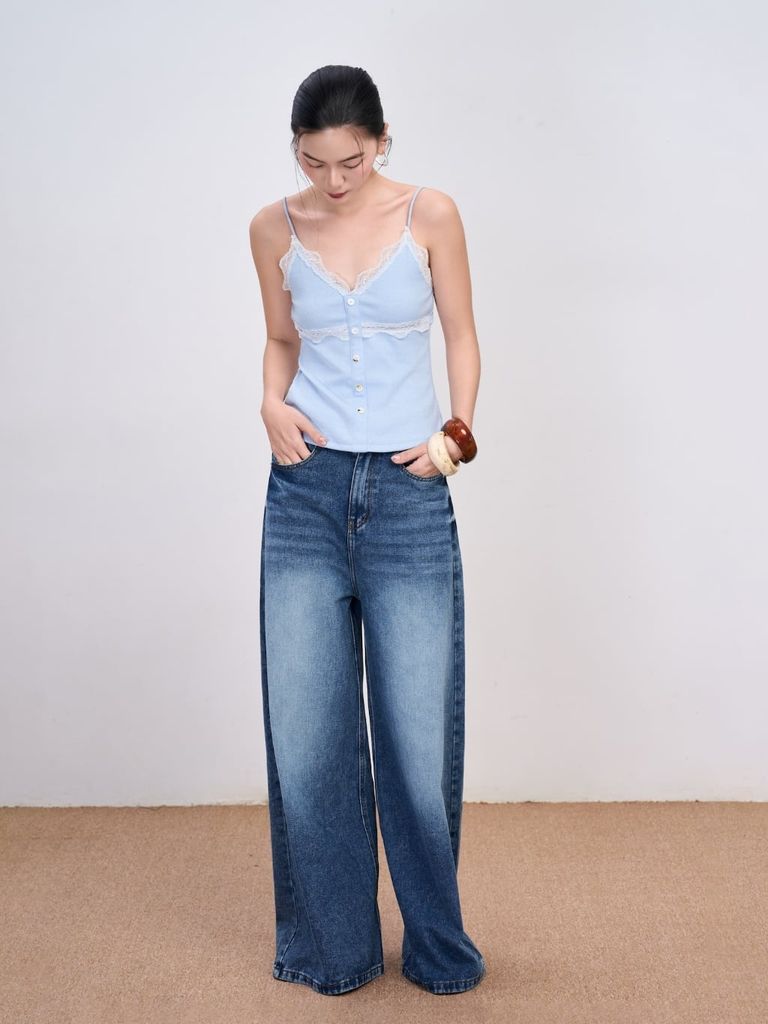 Quần Jeans Nữ FALLOT Wash Ống Rộng Basic GOUT DE JUN