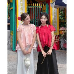Áo Nữ Thiết Kế Tơ Bồng Phối Cổ Yếm Tay Ngắn - THANH YÊN - GOÛT DE JUN