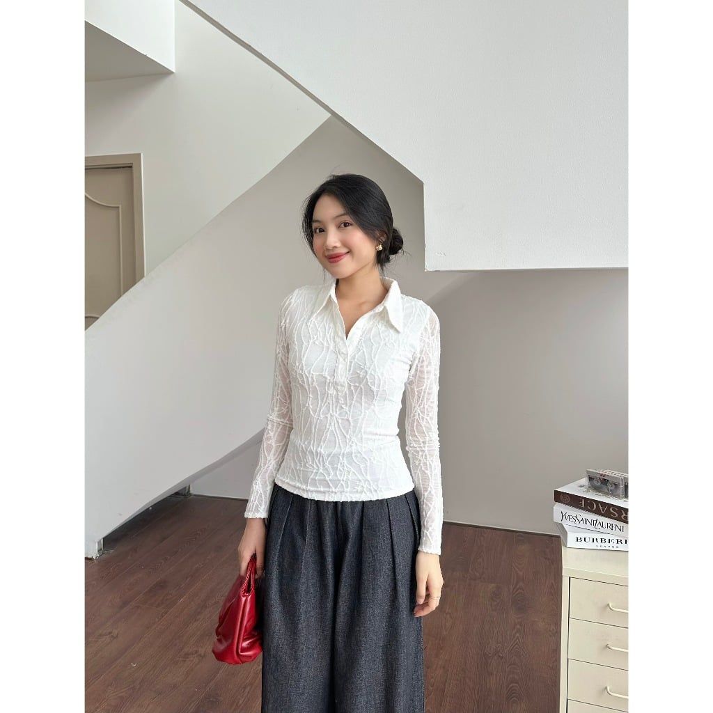 Áo Thun Nữ Cô Bẻ Tay Dài Ôm Body Basic Tôn Dáng - LOVER TOP - GOÛT DE JUN