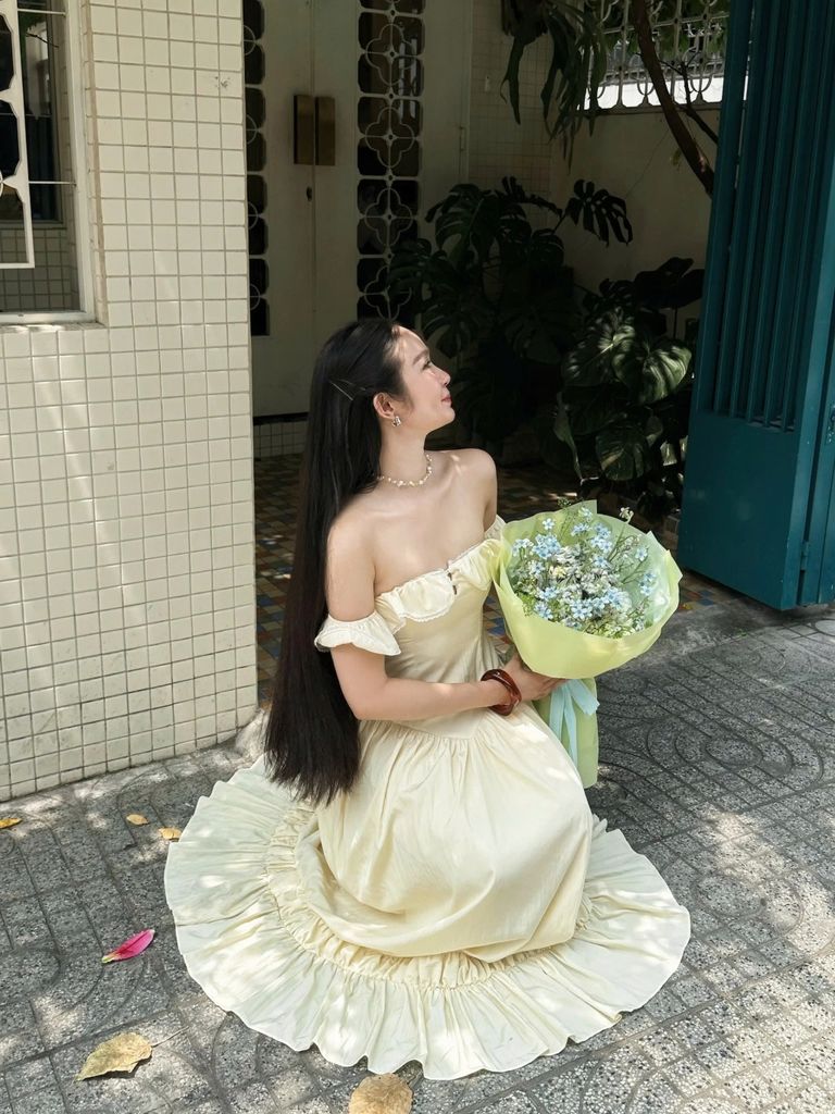 Đầm Nữ ZIYAL Trễ Vai Maxi Phối Bèo Dễ Thương GOÛT DE JUN