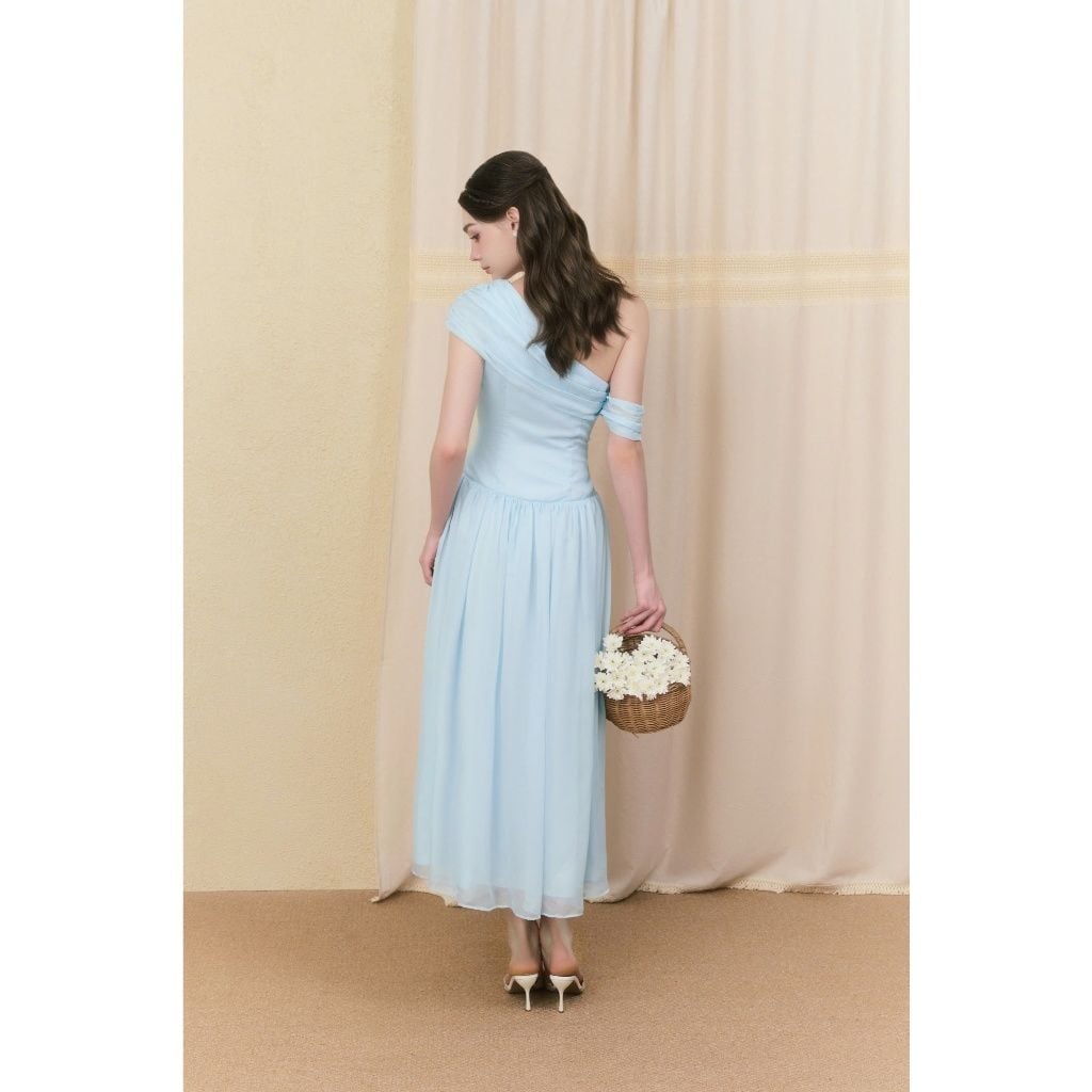 Đầm Nữ DIFAL DRESS Lệch Vai Đính Hoa Nổi Form Dài Dự Tiệc GOUT DE JUN