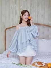 Áo Babydoll Nữ MELWIN Trễ Vai Tay Dài Pastel Mùa Hè Dễ Thương GOÛT DE JUN