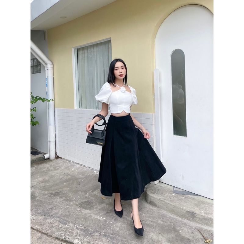 Áo Croptop Gợn Sóng Cổ Yếm Tay Bồng Tysa Top - GOÛT DE JUN