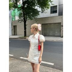 Set Áo Kiểu Nữ Sơ Mi Tay Phồng Phối Chân Váy Chữ A Viền Ren (bán lẻ) - PUFFY SET - GOÛT DE JUN