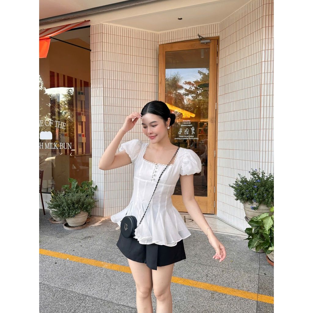 Áo Kiểu Nữ Tay Phồng Đuôi Cá Ôm Dáng - LERON TOP - GOÛT DE JUN