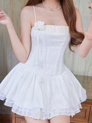 Đầm Nữ GUMINS Hai Dây Phối Ren Tầng Xòe Tiểu Thư GOÛT DE JUN