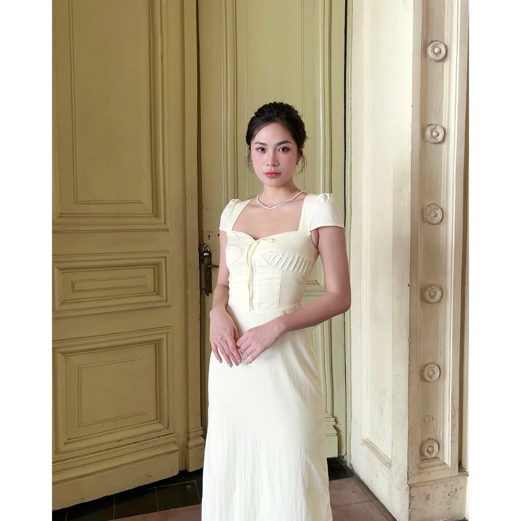 Đầm Nữ Thiết Kế Cổ Vuông Nhún Ngực Hở Lưng Form Dài- SOBIE DRESS - GOÛT DE JUN