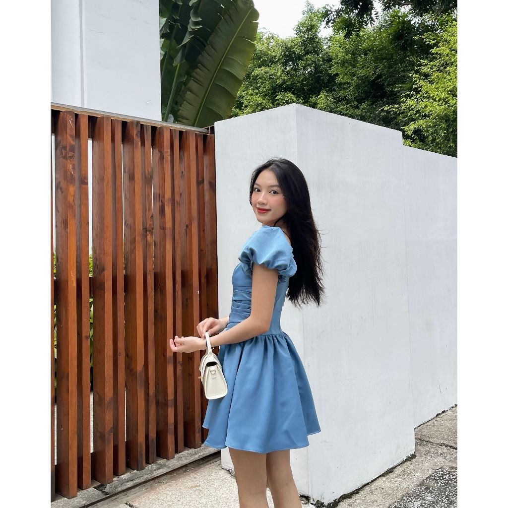Đầm Nữ Tay Phồng Form Xòe Thiết Kế Cổ Vuông Nhún Eo - LEILA DRESS - GOÛT DE JUN