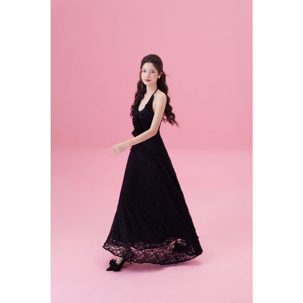 Đầm Xòe Nữ Dự Tiệc Cổ Yếm Nhún Eo Tôn Dáng Viền Bèo Ren Hoa Sang Trọng - JELISS DRESS - GOÛT DE JUN