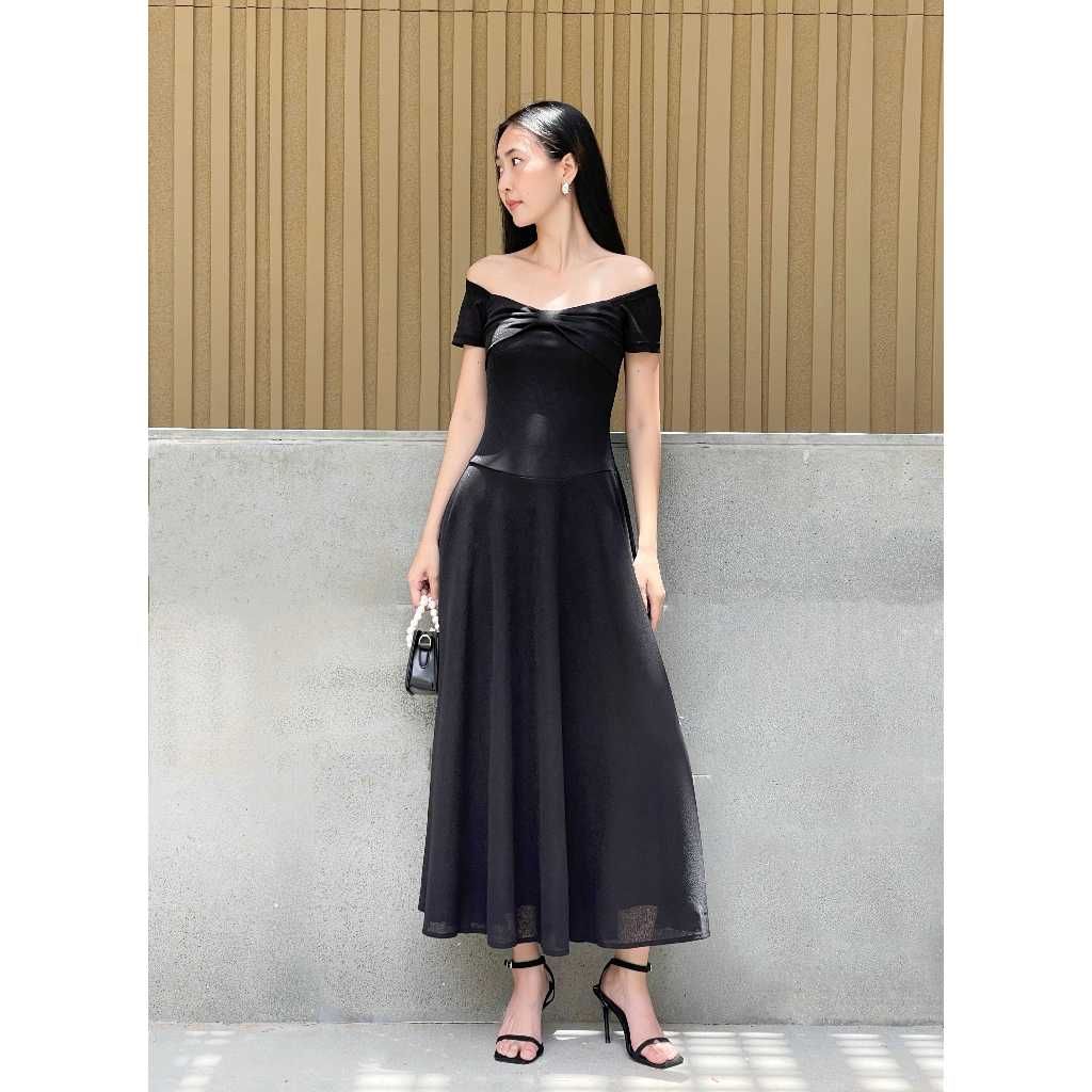 Đầm Nữ Trễ Vai Kiểu Nơ Ngực Dáng Dài Xoè - WENIA DRESS - GOÛT DE JUN