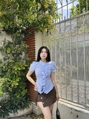 Áo Nữ MERVE Cổ Xéo Tay Phồng Phối Bèo Lạ Mắt GOUT DE JUN