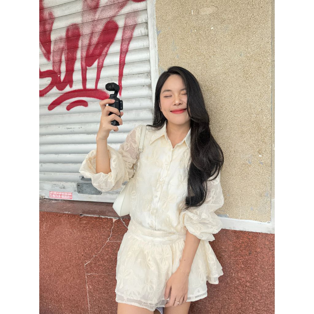 Đầm Nữ Sơ Mi Ren Hoa Thiết Kế Dáng Xòe Hot Trend (kèm Quần)- RAINEY DRESS - GOÛT DE JUN