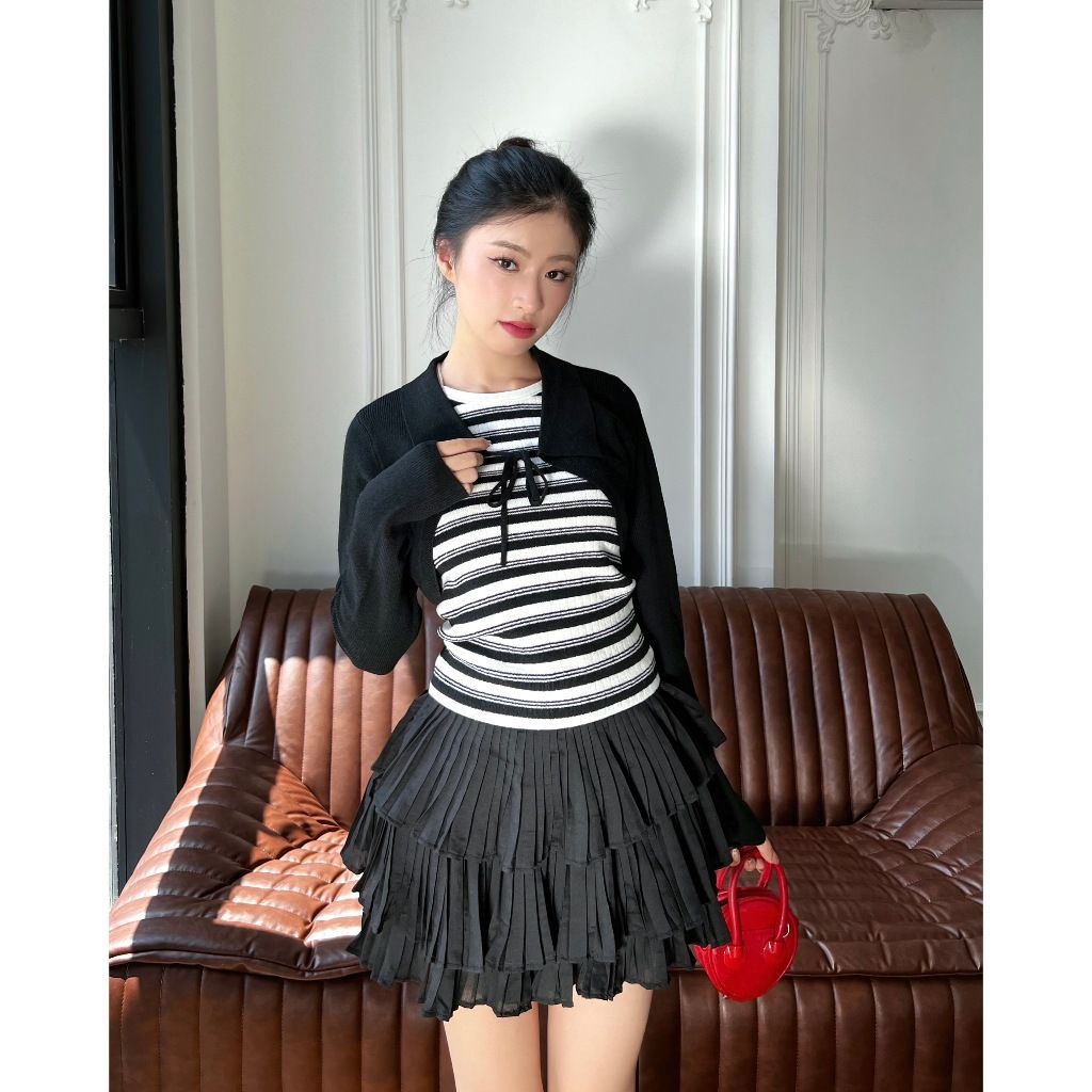Set Áo Len Cổ Yếm Kèm Cardigan Freesize Basic - LOIRE TOP -  GOÛT DE JUN