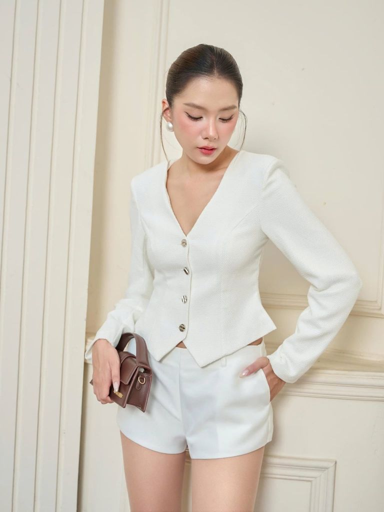 Áo Nữ LYKOS Dài Tay Cổ V Dáng Ôm Basic Thanh Lịch GOÛT DE JUN
