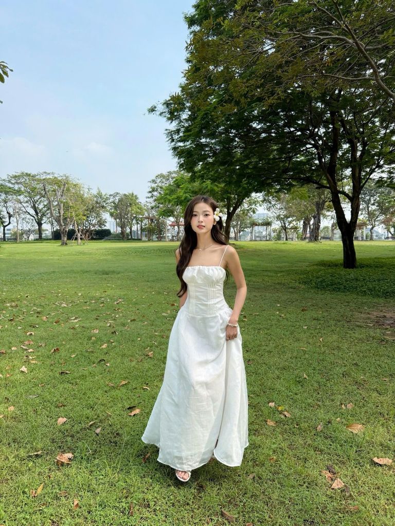 Đầm Nữ REYATI Hai Dây Dáng Dài Xòe Tiểu Thư Thanh Lịch GOÛT DE JUN