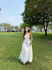 Đầm Nữ REYATI Hai Dây Dáng Dài Xòe Tiểu Thư Thanh Lịch GOÛT DE JUN