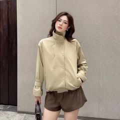 GOUT DE JUN Áo Khoác Kaki Cổ Đứng FODIL Áo Măng Tô Dáng Ngắn Hai Hàng Cúc Thời Trang FGJA2604065