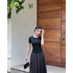 Áo Nữ  Tay Ngắn Basic Ôm Body Nhún Eo Phối Ren - LITHE TOP - GOÛT DE JUN