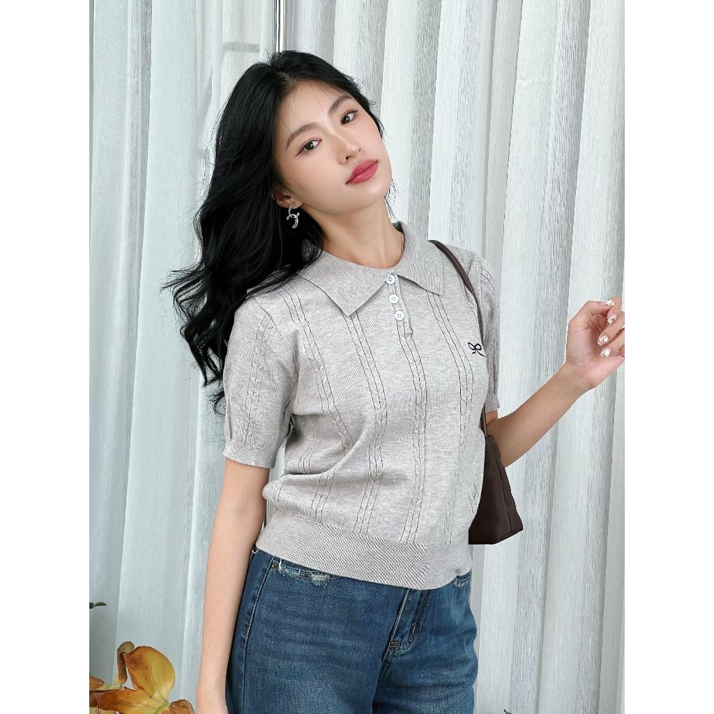 Áo Len Dệt Kim Polo Nữ Freesize Thêu Nơ Dễ Thương - BAMBI TOP -  GOÛT DE JUN