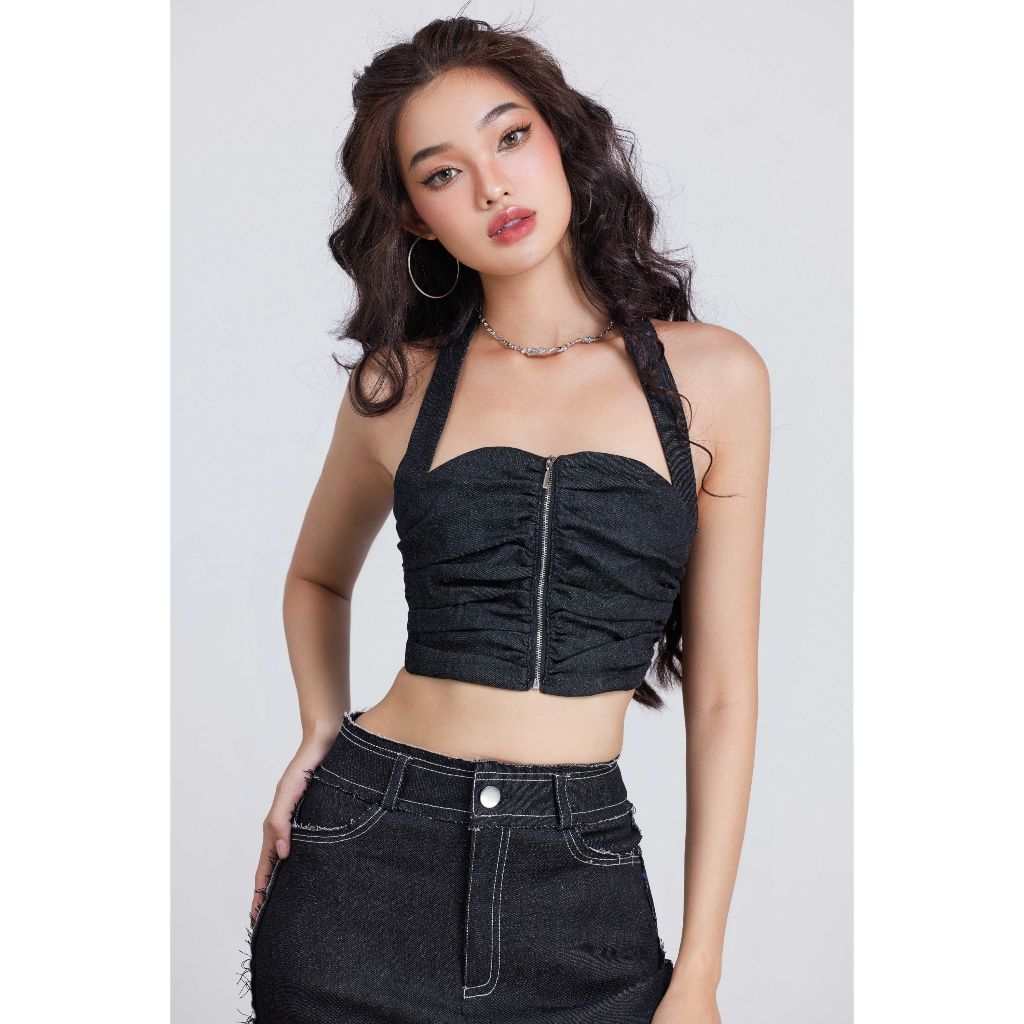 Áo Croptop Nhún Ngục Cổ Yếm Sexy - GYN TOP - GOÛT DE JUN