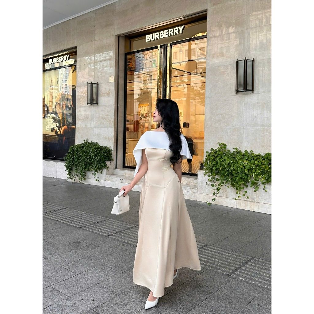Đầm Dự Tiệc Hai Dây Dáng Xoè Trơn Kèm Áo Choàng Sang Trọng Quyến Rũ - WANRI DRESS - GOÛT DE JUN
