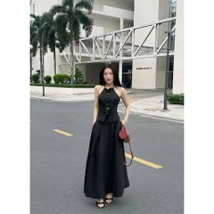 Set Áo Yếm Nữ Phối Ren Nơ Và Chân Váy Dài Xếp Ly Sexy  (bán lẻ) -  JEANA SET - GOÛT DE JUN