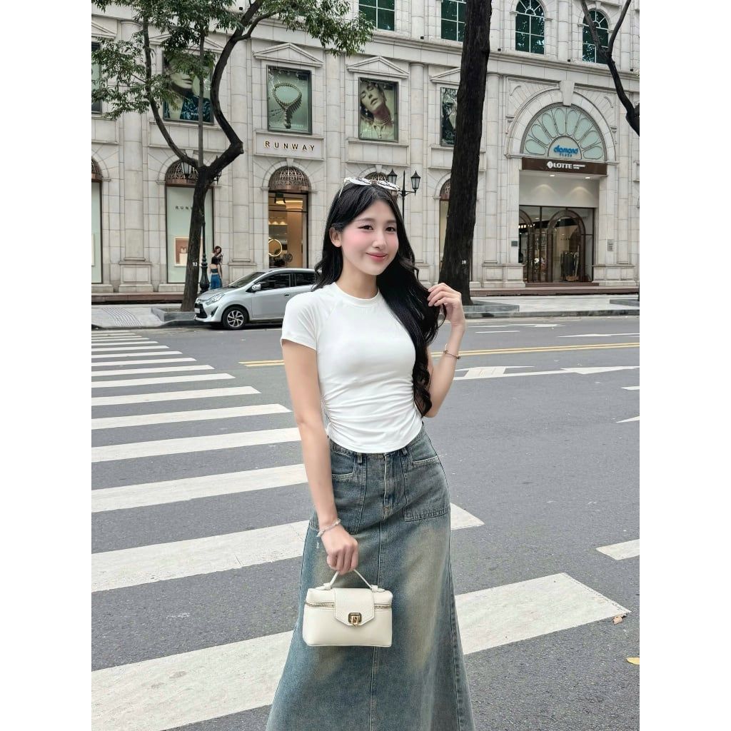 Chân Váy Jeans Nữ Dài Wash Màu Tua Rua Năng Động - DELLA SKIRT - GOÛT DE JUN